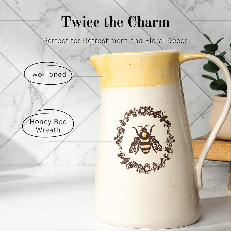 Young's Inc. Ceramic Water Pitcher - Large Serving Pitcher for Iced Tea, Coffee, and Cold Drinks - Ideal for Family Gatherings, Dinner Parties, and Brunches - 7" x 4.75" x 9.5" - Bee - Image 3